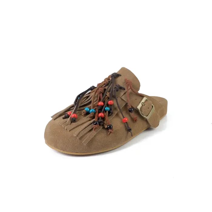 Ods – escarpins en daim avec perles, pantoufles avec boucle de ceinture, mode élégante, concise, à enfiler, couleur unie, bout rond, plat pour femmes