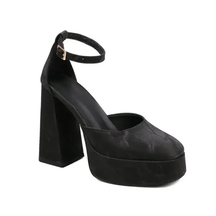 Sandales à talons hauts épais Orange rose bout carré Sexy dame fête mariage bride à la cheville pompes Mary Janes