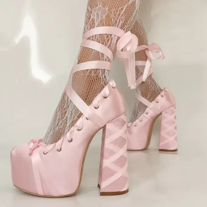 Sandales à plateforme roses à lacets croisés pour filles