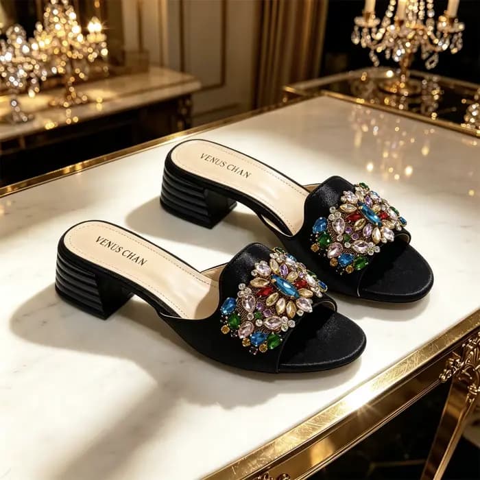 Escarpins noirs pour femmes 2026 - Design italien avec accents en strass pour mariages et soirées élégants - Grandes tailles disponibles