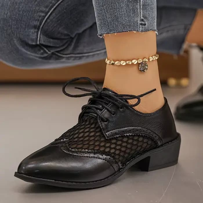 Nouvelles Chaussures Oxford à Talons Épais et Respirants pour Femmes, Grande Taille 43, Bout Pointu, en Cuir PU, Style Britannique, à Lacets