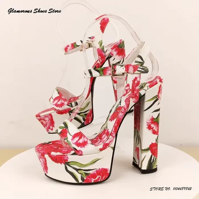 Sandales à plateforme de Style vacances bohème pour femmes, chaussures de soirée à talons hauts en cuir avec sangle à boucle imprimée, bout rond et ouvert, talon épais