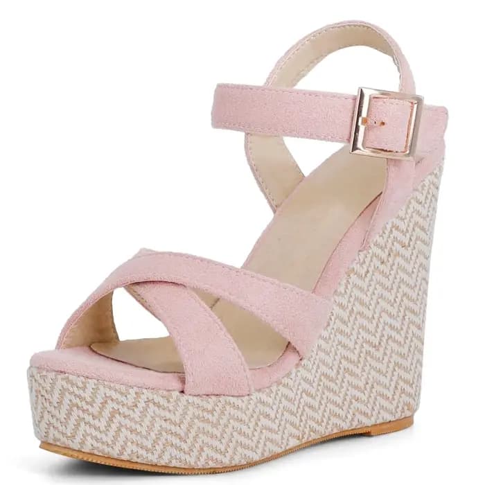 Sandales à talons compensés pour femmes, tongs de gladiateur à plateforme et talons hauts, chaussures de soirée tricotées noires et roses, grande taille 45, été 2026
