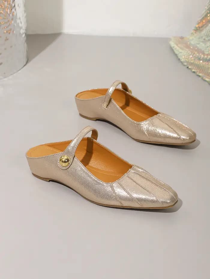 Mules pour femmes à bout carré plissé brillant, design sans talon, talon compensé dissimulé de 3,5 cm, style Mary Jane, à enfiler, polyvalentes pour le travail et les soirées, semelle souple, respiran