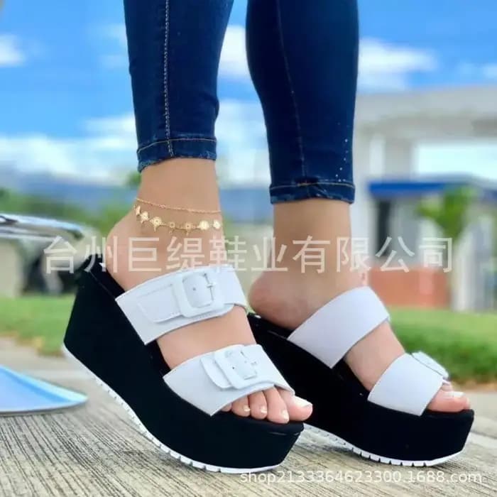 Femmes compensées plate-forme sandales femme chaussures 2025 été dames pieds nus glisser augmenter la hauteur bout ouvert sandale boucle blanc rose