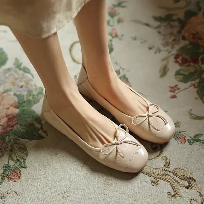 Ballerines en cuir de mouton véritable pour femmes, noir, abricot, marron, nœud papillon, Parker ron