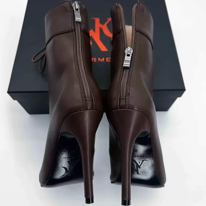 Bottines de jazz marron pour femme à talons fins, bout ouvert, à lacets, chaussures de danse à talons hauts, bottes de danse latine, chaussures de soirée sexy