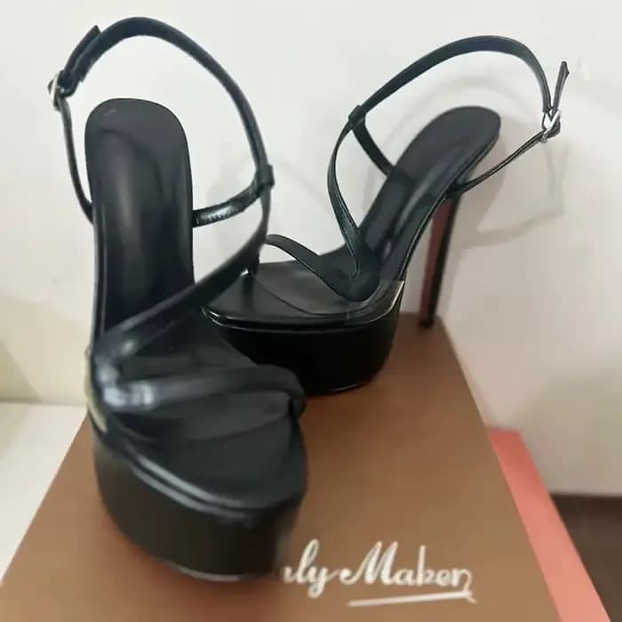 Onlymaker Sandales à plateforme pour femmes, à bout ouvert, à talons fins et hauts, pour soirée, tal