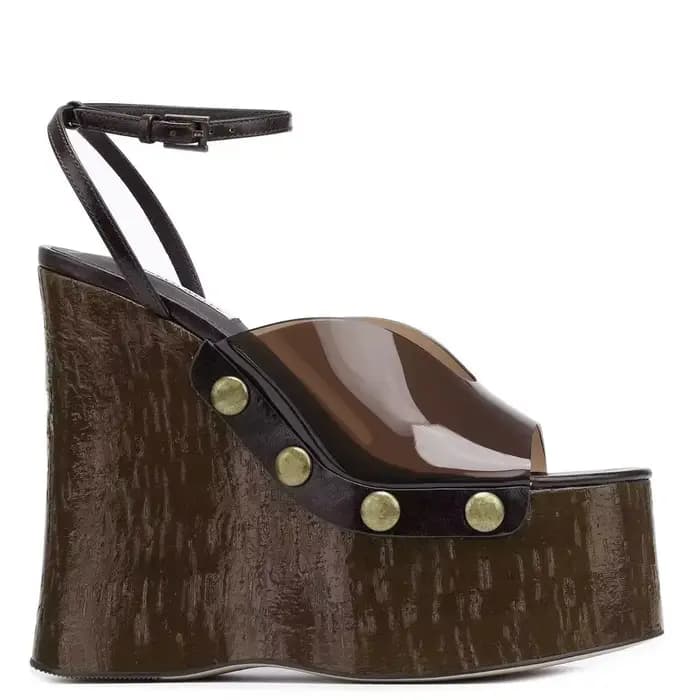 Plate-forme clair Pvc talon compensé sandales romaines été goujons en métal Sexy défilé dames talons hauts rue mode fête sandale décontractée