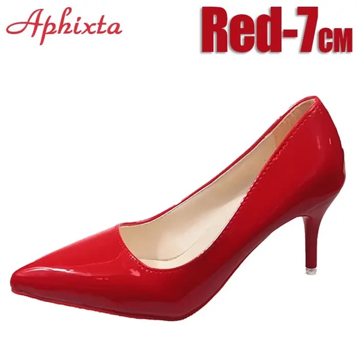 Aphixta 2.76 pouces Taro talons aiguilles pompes femmes classique solide en cuir verni bout pointu chaussures de fête grande taille 52 53