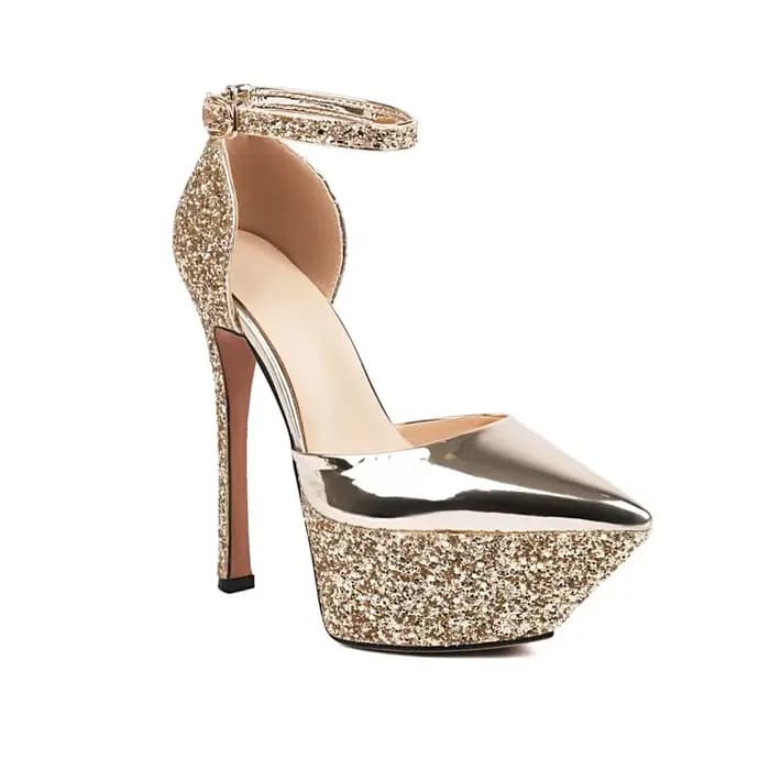 Sandales Femme Dorées Brillantes Design de Marque 2026 Nouveauté Sexy Talons Hauts 15cm Plateforme Imperméable