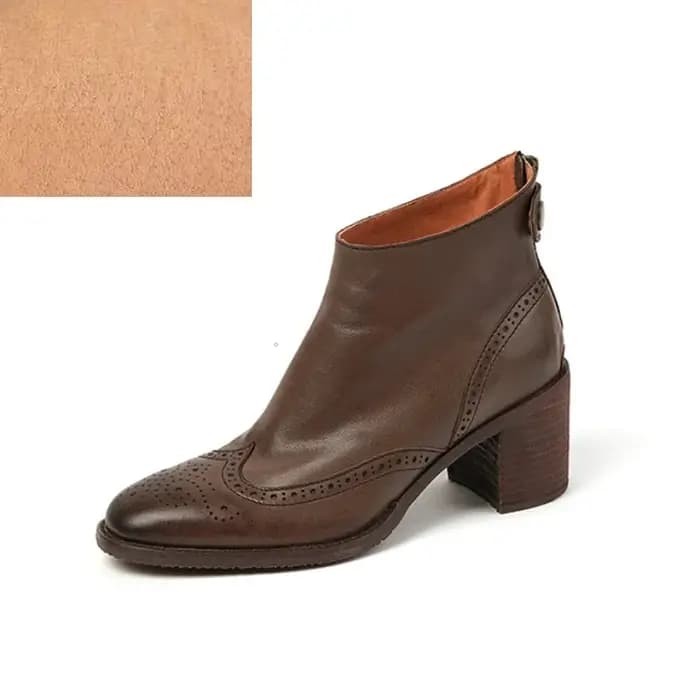 Bottines en cuir de vache à talons épais pour femme