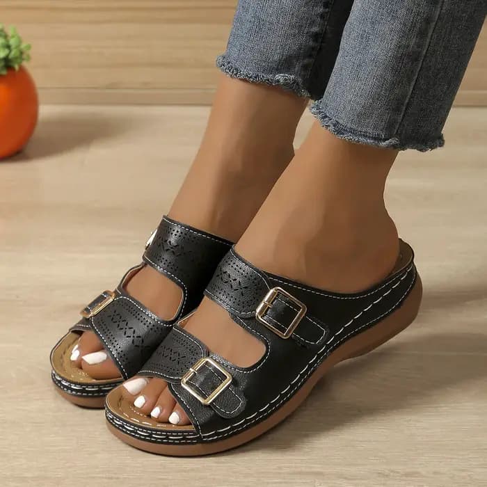 Chaussures compensées orthopédiques de qualité supérieure pour femmes, à bout ouvert, antidérapantes, style rétro