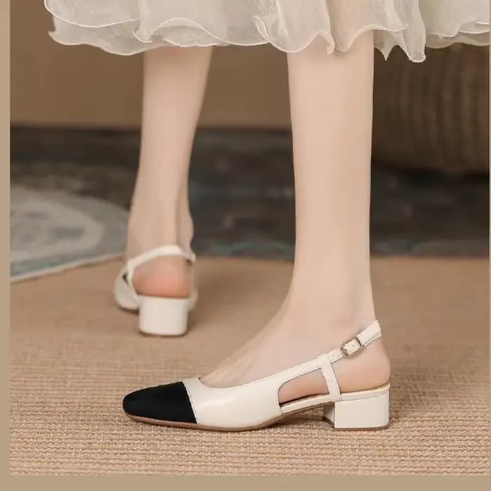 Sandales à talon moyen style français pour femme, polyvalentes, à bout ouvert, sans bride arrière, c