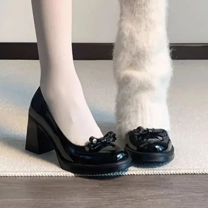Escarpins à talon carré pour femme, bout rond, avec nœud décoratif, à enfiler, pour le bureau, les occasions formelles, les mariages et les soirées