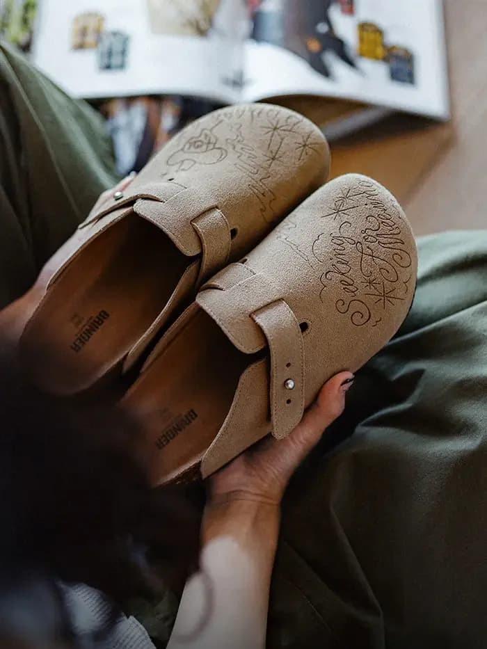 Maden femmes respirant Illustration Mules chaussures demi glisser fond épais vêtements chauds