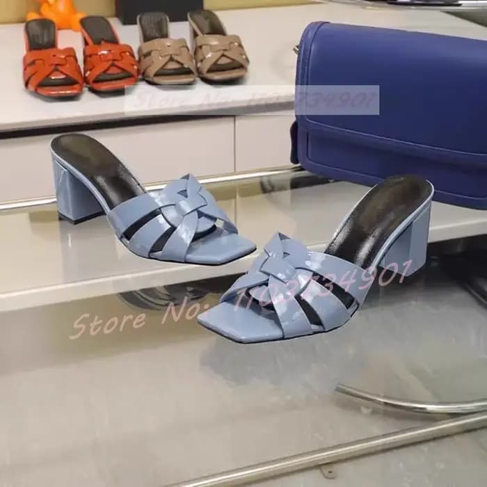 Pantoufles à talons carrés en cuir véritable pour femmes, mules élégantes, soirée en plein air, Parker ouvert, décontracté, concis, chaussures de grande taille