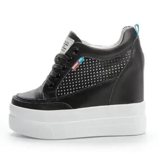 11cm 2025 plate-forme baskets à semelles compensées chaussures d'été en cuir véritable Air Mesh creux femmes blanc