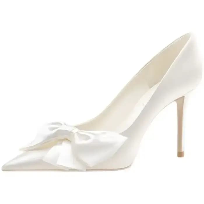 Offre spéciale 2024 nouvelle mariée blanc Satin Bow Stiletto femmes talons hauts pompes sandales simples femme chaussures de mariage zapatos de mujer