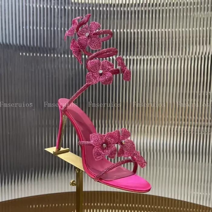 Sandales à talons hauts pour femmes, Sexy, strass en cristal, luxe, ficelle de serpent autour de la