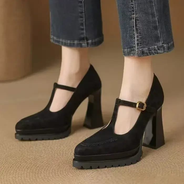 Chaussures simples à talons hauts, nouvelles chaussures à bout pointu en daim avec sangle antidérapante, plateforme antidérapante à talons bloc