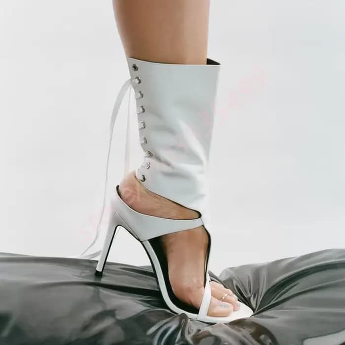 Sandales romaines d'été ouvertes pour femmes, Sexy, bretelles de couleur unie, bottes de défilé Stil