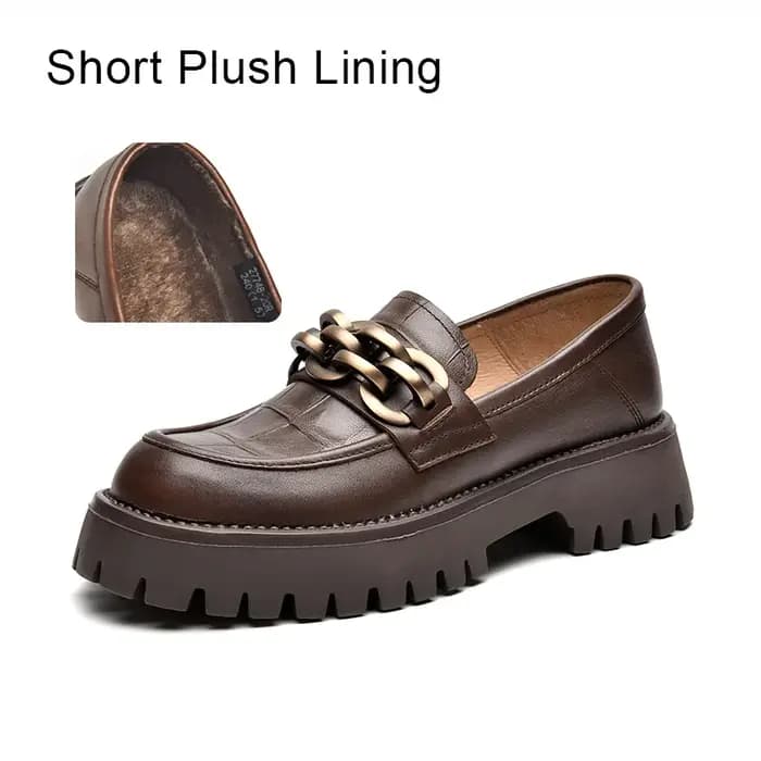BeauToday-Mocassins épais en cuir véritable pour femme