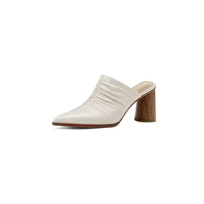 Dilalula 2025 Mules à talons hauts en cuir véritable pour femmes pantoufles plissées à bout couvert