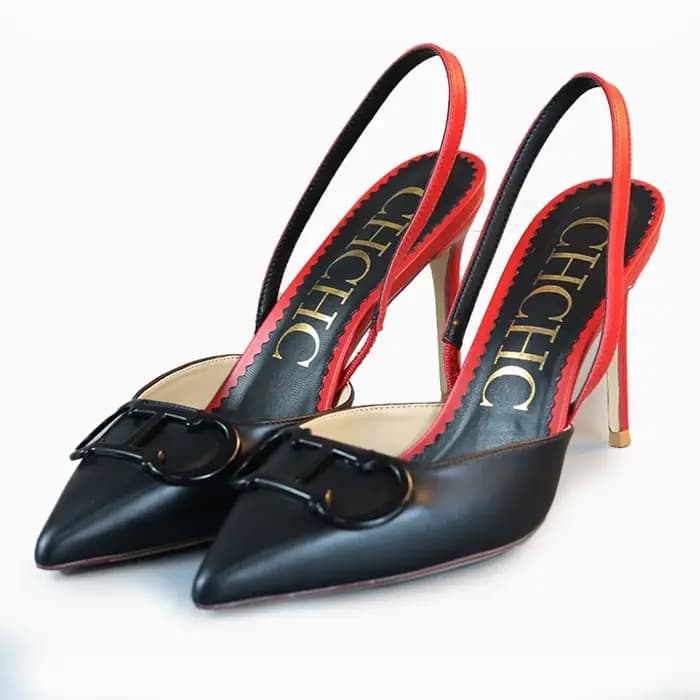 Escarpins Slingback Noir et Rouge Contrastés 2026 CH Fashion pour Femme