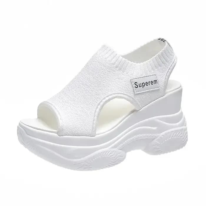 Sandales femmes été Version coréenne poisson bouche chaussures mode tricot maille respirant plate-forme compensée Sport