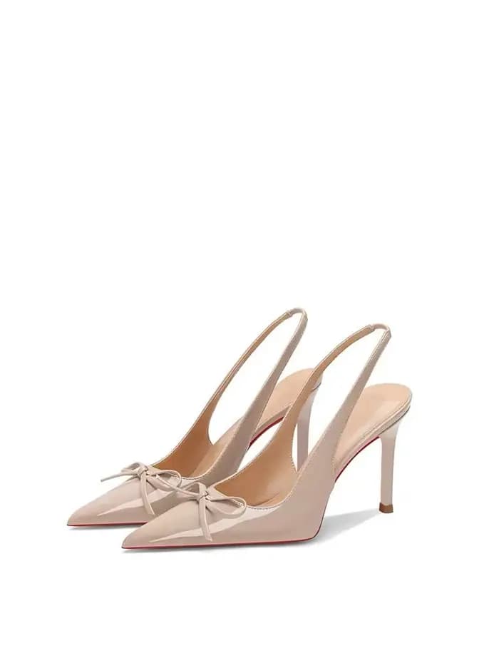 Sandales à talons hauts nude pour femme, nouveau style d'été, à bout pointu, talon fin, respirantes, de qualité, avec nœud papillon et semelle rouge