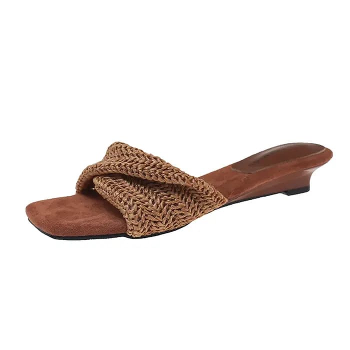 Sandales d'été tissées pour femmes, talons compensés de créateur, chaussures élégantes à bout ouvert pour banquets, soirées, plage et vacances