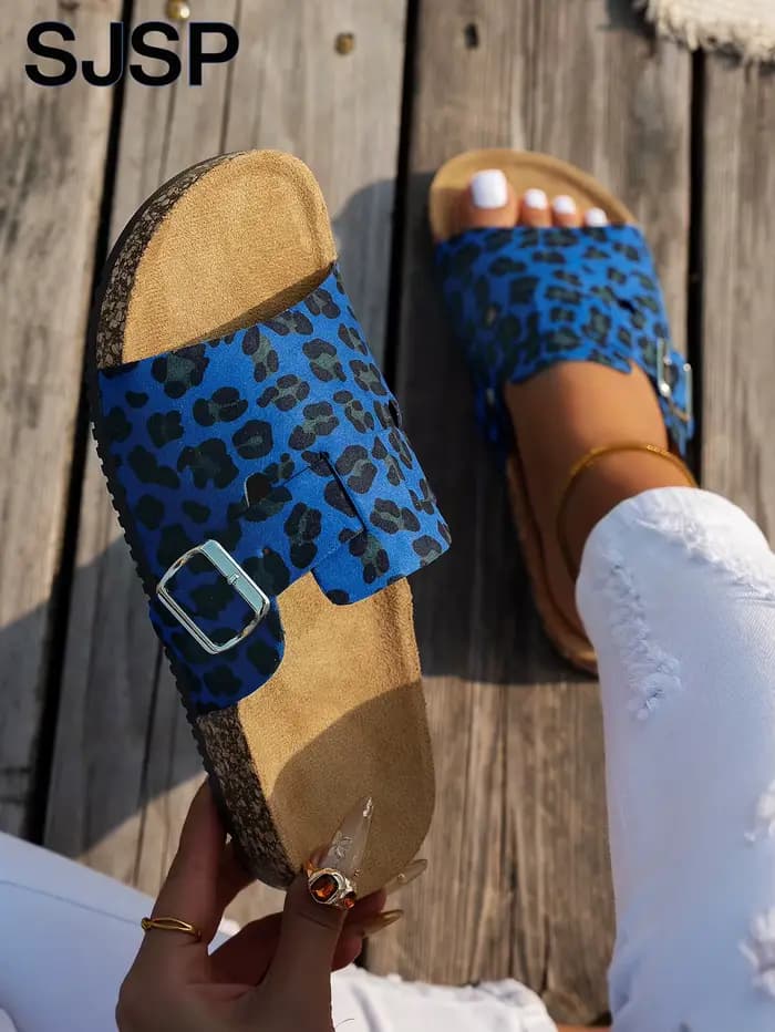 Sandales à bout ouvert pour toutes les saisons, pour l'extérieur, nouvelles sandales pour femmes printemps-automne, simples, décontractées, tendance, polyvalentes, sandales à semelle en liège bleues e