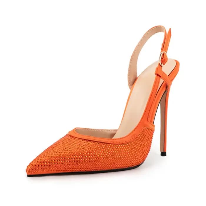 Sandales à talons hauts en cuir verni pour femmes, chaussures simples, motif léopard, diamant d'eau, orange, défilé de mode, été, nouveau, sexy, 35-46