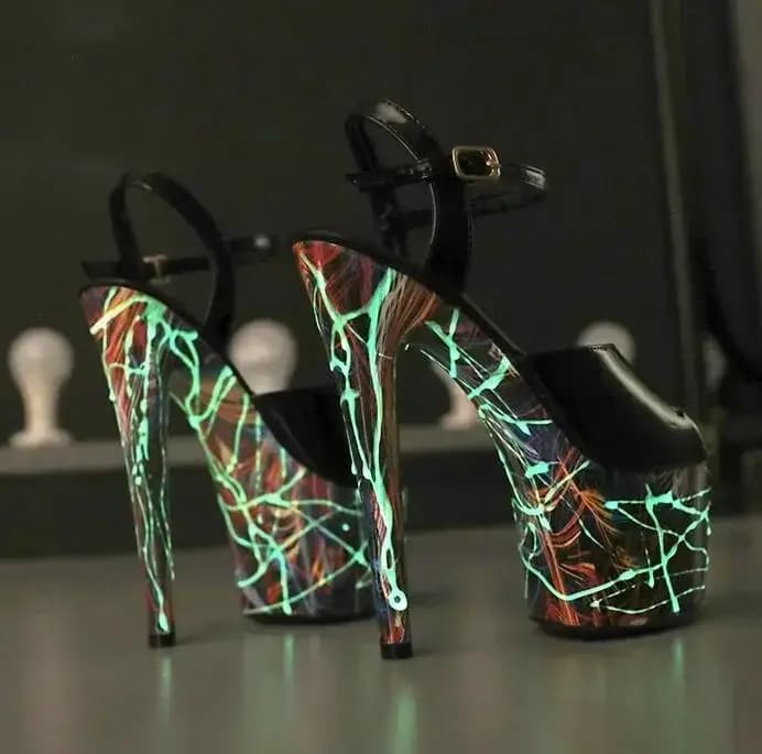 Talons aiguilles en cuir verni pour femmes, sandales à plateforme, escarpins super hauts, fluorsagesse, sandales punk, poteau, phtalchaussure, 88
