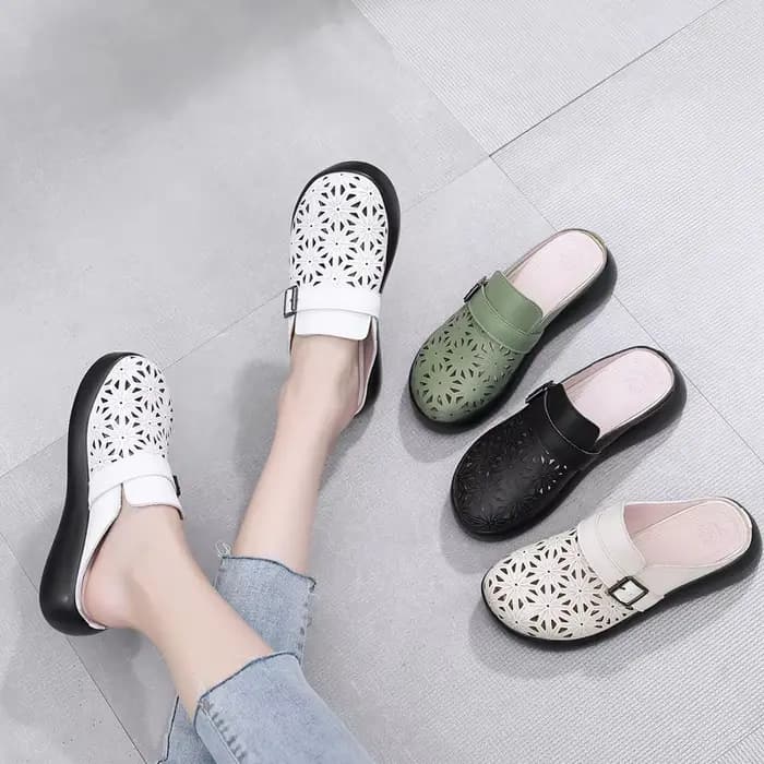 GKTINOO – mules romaines d'été pour femmes, chaussures en cuir de vache véritable, semelle souple avec sangle à boucle, pantoufles de sandales faites à la main