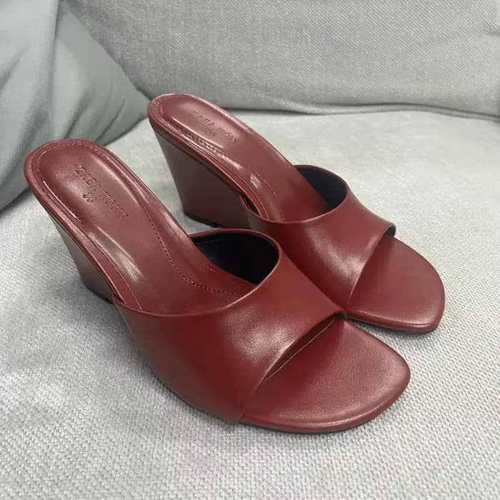 Mules compensées en cuir pour femme, à bout carré ouvert, décontractées et élégantes, tendance, à en