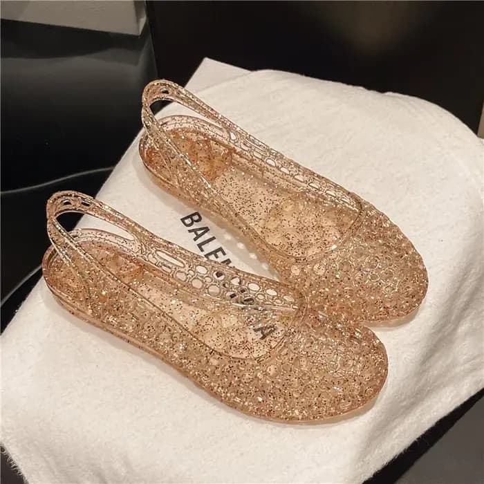Sandales d'été pour femme en gelée de cristal ajourées, à bout ouvert, style bouche de poisson, plates, à semelle souple et respirante, chaussures décontractées pour maman