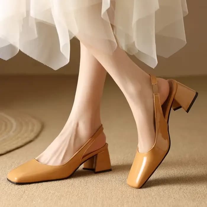 Escarpins Slingback en cuir verni vert vif | Chaussures élégantes à talons épais et bout carré