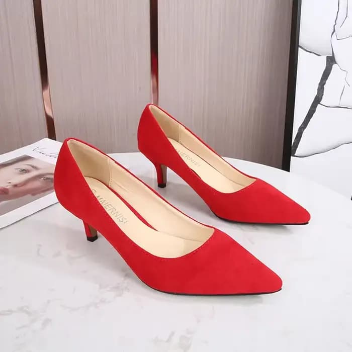 Mode femmes talons hauts élégant bureau dame chaussures marque souple dames pompes bout pointu talon moyen 5 cm vert noir rouge D279