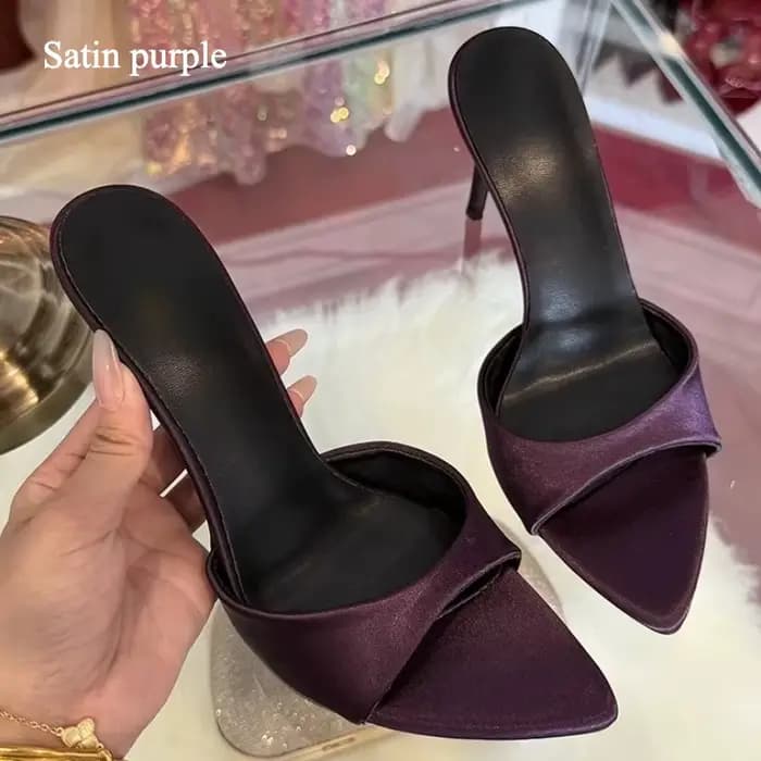 Luxueux sandales à talons en satin pour femmes élégantes talons hauts violets sexy bout ouvert tobog