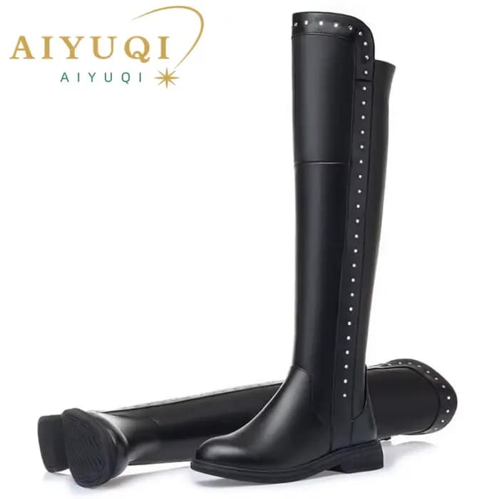 AIYUQI Bottes hautes pour femme Hiver 2026 Nouveauté en cuir véritable Bottes cuissardes pour femme