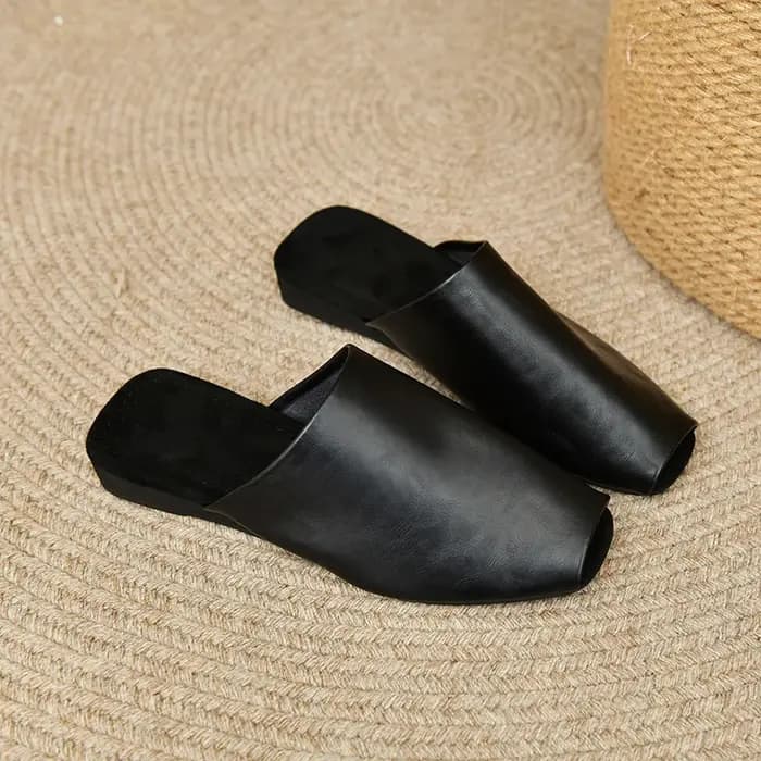 Mules pour femmes, chaussures d'extérieur, pantoufles à bout carré fermé, en cuir de vachette, style simple, souples, en cuir véritable