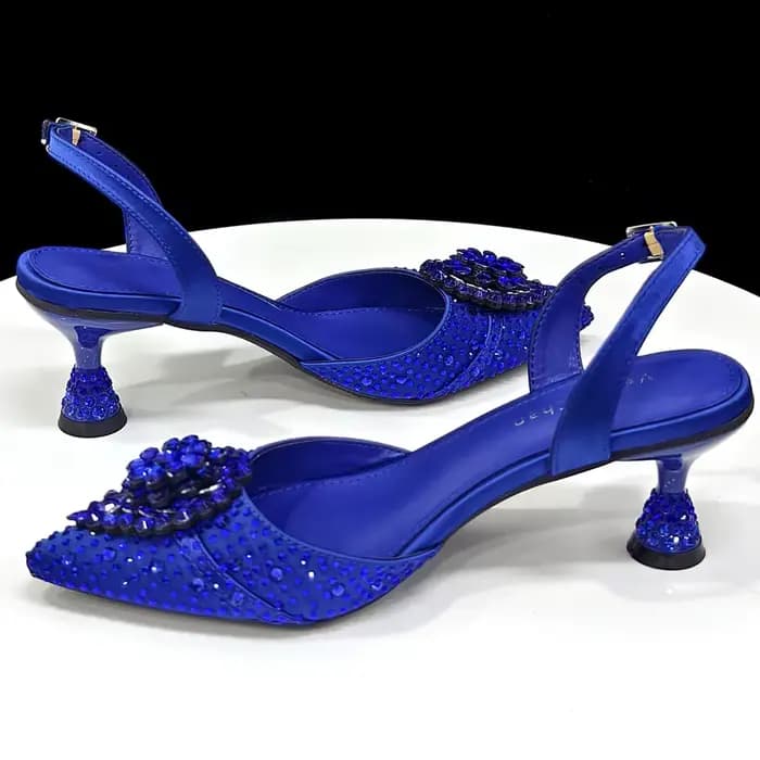 Chaussures à talons hauts confortables et sac assorti en strass bleu Venus Chan – Style mode à bout pointu pour femme ou chaussures de ville