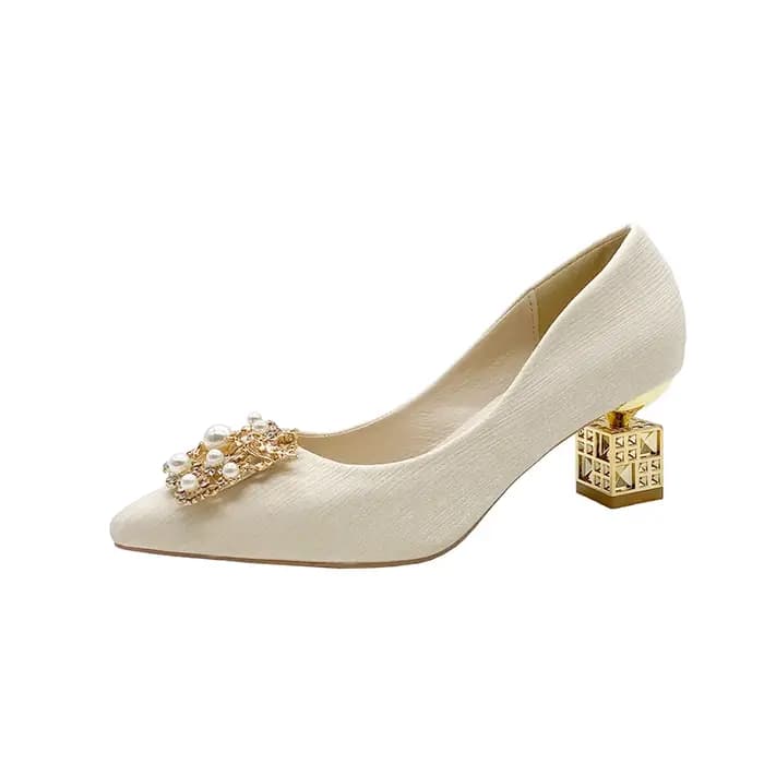 Automne nouvelles dames talons hauts bout pointu en forme de talon haut 5 cm et 7 cm chaussures de mariage boucle carrée voyage Banquet chaussure talons hauts