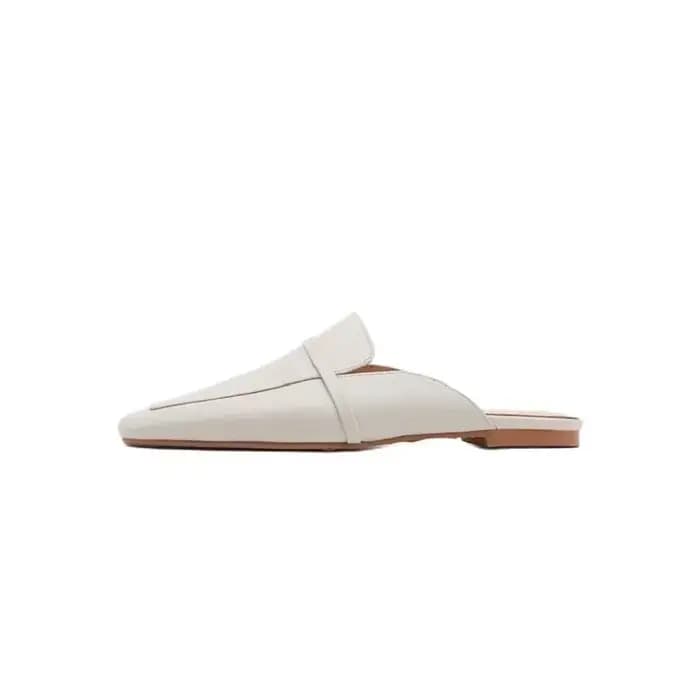 Mules carrées en cuir de vache pour femmes, chaussures plates simples, pantoufles d'extérieur, style concis, printemps, automne