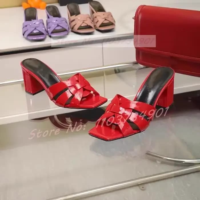 Pantoufles à talons carrés en cuir véritable pour femmes, mules élégantes, soirée en plein air, Parker ouvert, décontracté, concis, chaussures de grande taille