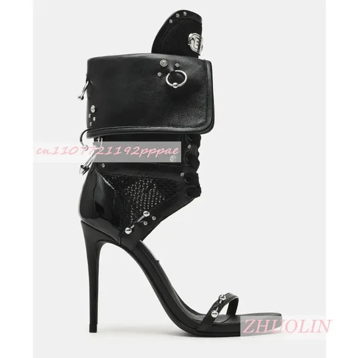 Nouvelles sandales bottes d'été 2026 noires à clous pour femme