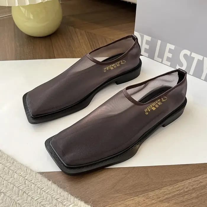 2025 nouveaux appartements d'été en dentelle femmes bout carré mocassins respirants chaussures plates transparentes