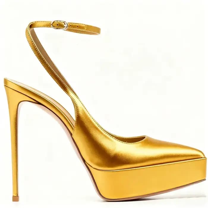 Plate-forme Slingback boucle sangle chaussures en cuir verni Sexy bout pointu talon mince solide nouveautés mode femmes